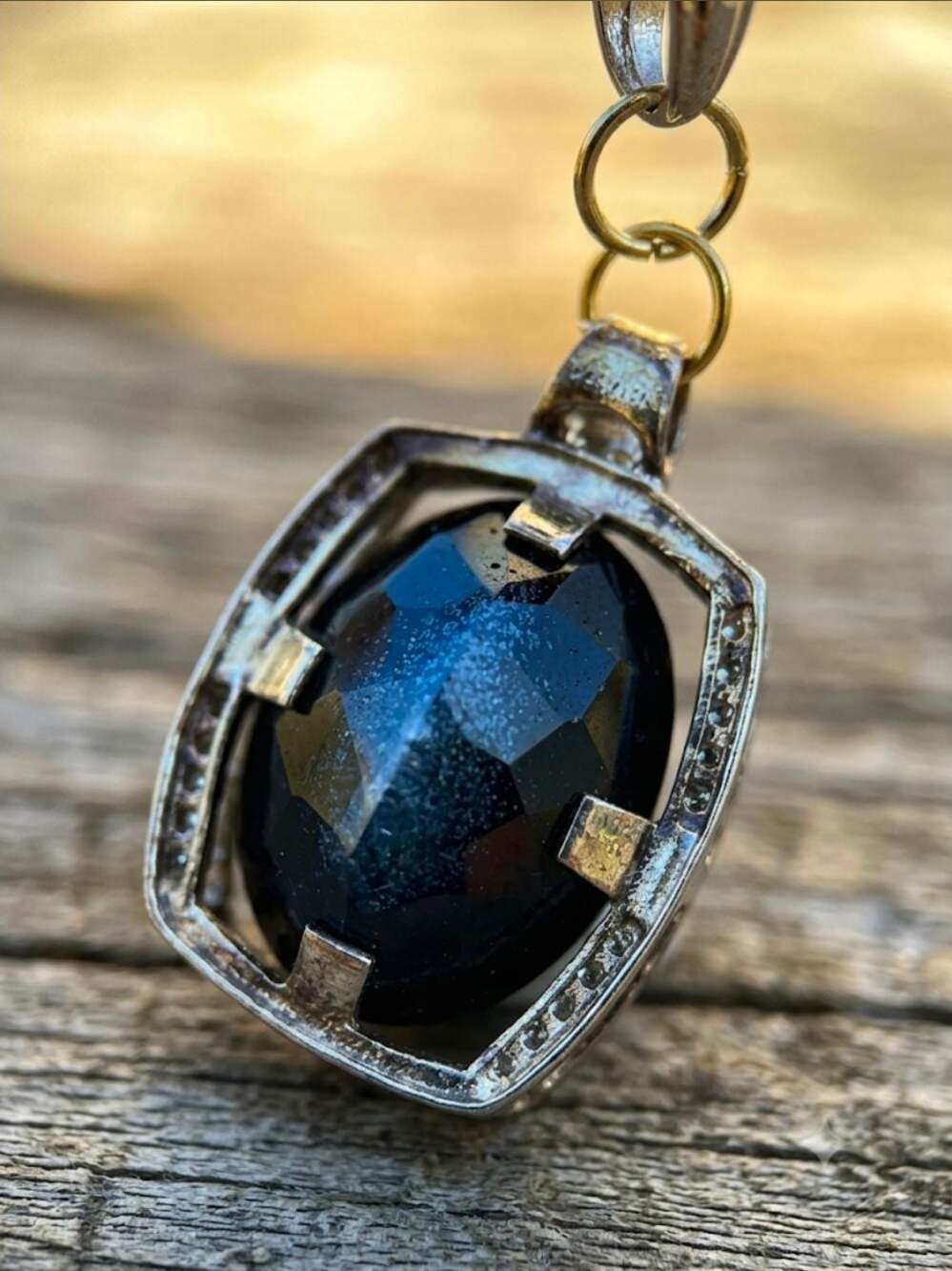 Faceted Teardrop Crystal Pendant Necklace on Leather Cord